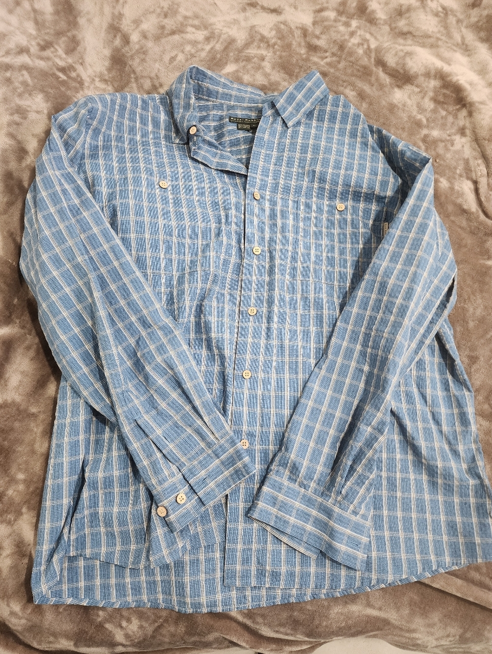 Vintage Royal Robbins Outdoor Light Blue Plaid Button-Down Shirt